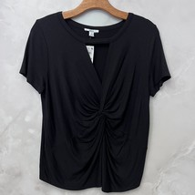 Bar III Womens L Deep Black Keyhole Twist Front Short Sleeve Top NWT AS38 - £14.61 GBP