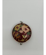 VTNG Puffy Red Cloisonne Butterfly Floral Scene Pendant Double Sided - $12.00