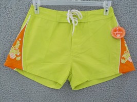 Verona Womens Swim Shorts SZ M Lime Green Board Shorts Hibiscus Drawstri... - $4.99