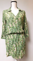 Cabi Leaf Print Faux Wrap Green Collared Dress Style 280 Medium - £23.21 GBP