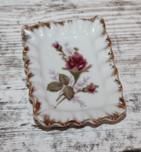 Cute Gift Small Vintage Rose Trinket Ring Jewelry Dish Ashtray Gold Trim - £8.60 GBP