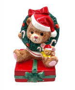 Vtg Geo Z Lefton Christmas Bear Wreath Music Box We Wish You A Merry WAT... - $33.30
