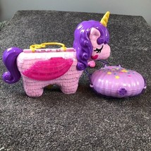 Polly Pocket Pink Unicorn Playset Toy Case &amp; Tiny Power Seashell Purse C... - $13.00