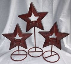 3 Red Star Snowflake Tealight Candle Holders  13” / 9” / 8.5” - £8.17 GBP