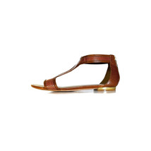 $399 Belvedere Sandals 8.5 Brown Ostrich T-Strap Flat Sandals *Excellent* - £148.67 GBP