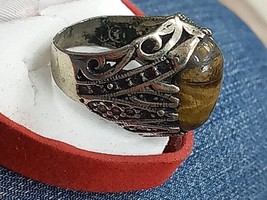 Ring Inlaid Royal Tiger Antique 925 Silver - £69.53 GBP
