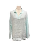 C&amp;C California Top L Womens Green Linen Pullover VNeck Coastal Beachy La... - $41.06 CAD