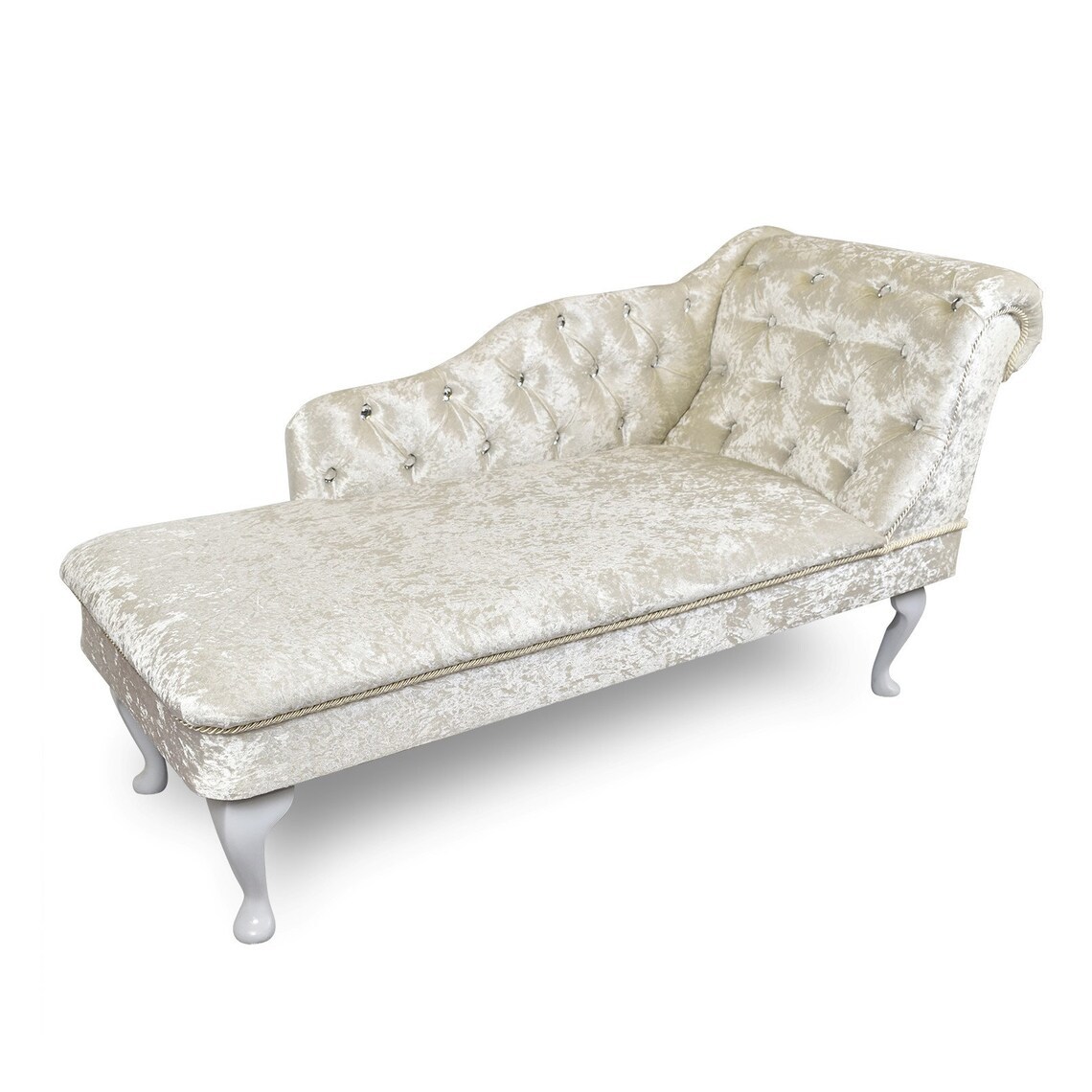 Regent Handmade Tufted White Crushed Velvet Chaise Longue Bedroom Accent Chair - £223.81 GBP - £255.78 GBP