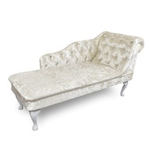Regent Handmade Tufted White Crushed Velvet Chaise Longue Bedroom Accent Chair - £220.24 GBP+
