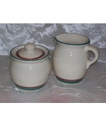 Pfaltzgraff JUNIPER-Sugar Bowl and Creamer -Mauve Teal Band- Stoneware -... - $10.90 CAD