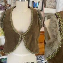 Grunge Voyage Suede FUR Vest Bustier Corset Handmade Size M leather Burn... - $84.15