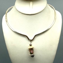 Vintage Formed V Collar Necklace, Choker in Silver Tone with Rose Beaded Pendant - £49.49 GBP