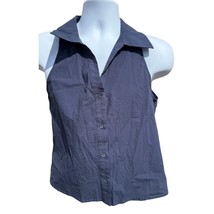 Sundays Womens Cotton Collar Sleeveless Button Front Shirt Navy Blue Size M - $21.84