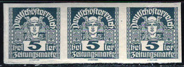 AUSTRIA 1920-1921 Very Fine Newspaper MNH Imperf. Strip of 3 Stamps Scott # P31 - £0.74 GBP