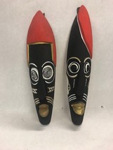Pair Wood Painted African Tribal mask wall hanging faces 13 by 3.5 in ha... - $47.51