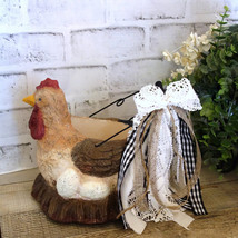 Vintage Handmade Chicken Hen Egg Basket French Country Checked Towel Caddy - £46.41 GBP