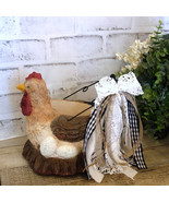 Vintage Handmade Chicken Hen Egg Basket French Country Checked Towel Caddy - $80.94 CAD