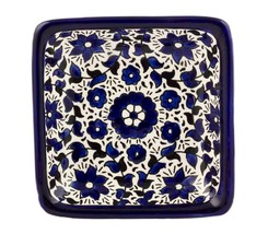 Blue Floral Armenian Ceramic Square Tray Small Pottery Enamel Decorative 4&quot; - £15.69 GBP