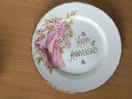 Happy Anniversary made in Japan fine china saji small chip 10&quot; gold rim - €27,29 EUR