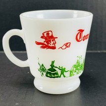 Hazel Atlas Vintage Red Green Milk Glass Tom and Jerry Carriage Mug Cup 1960s - £7.70 GBP