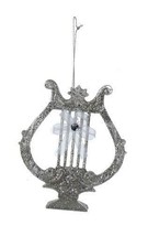 Kurt S. Adler Silver Glitter Lyre Harp Musical Instrument Christmas Ornament - £6.35 GBP