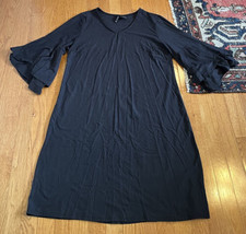 New Directions Black V-neck T-shirt Dress with Bell Sleeves Petite Large PL - $14.82