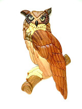 Great Horned Owl Bird Intarsia Wood Wall Art Home Decor Plaque Lodge New - £45.07 GBP