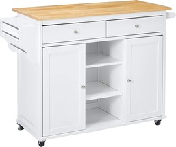 Major-Q Natural And White Finish Wheeled Kitchen Island Cart With Spice, Towel - £386.44 GBP
