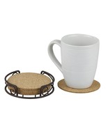 Home Basics Natural Cork 6 Piece Scroll Collection Steel Coaster Set wit... - £18.07 GBP