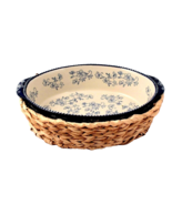 Temptations 3 Quart Oval Baker and Serving Basket Blue Floral Lace Never... - $14.58