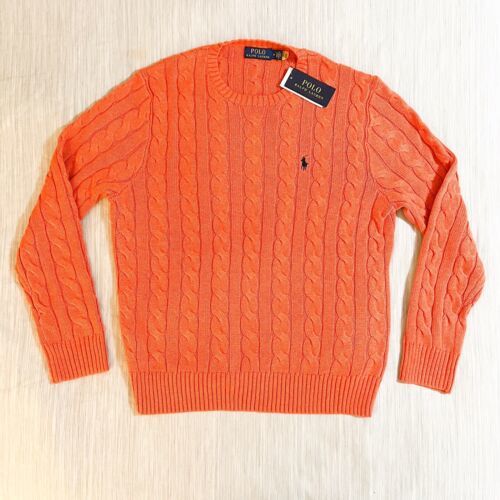 Ralph Lauren Iconic Orange Cable-Knit Cotton Sweater Sz M NWT - £130.50 GBP