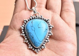 925 Sterling Silver Sleeping Beauty Turquoise Gems Handmade Pendant Her Gift PS - £74.21 GBP