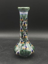 Talavera Glazed Mexican Folk Art Pottery Vase Redware 6.5” Green Blue - £22.95 GBP