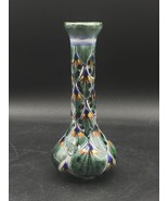 Talavera Glazed Mexican Folk Art Pottery Vase Redware 6.5” Green Blue - $29.69