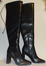 NEW BCBG Abanna Black Faux Leather Over-the-Knee Boots Metallic Trim Tie 9.5 - £39.56 GBP