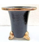 Japanese Bonsai Orchid Omoto Pot Black with Gold Trim Hand Painted 4&quot; Tall - $118.80