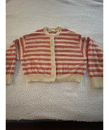 Levis Cardigan Womens XL Pink Stripes Fuzzy Furry Beige Y2K Grunge Boho - $24.61 CAD