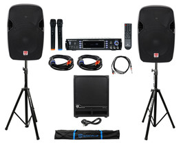 DJ Package: (2) 12&quot; 1200w Speakers+12&quot; Subwoofer+Bluetooth Amp+Stands+Ca... - $1,350.43