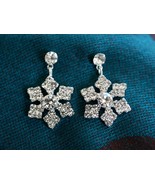  Rhinestone Snowflake Post Dangle Earrings, Crystal Snowflake Earrings  - £12.53 GBP