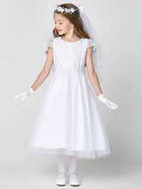 Girls White First Communion Dress w/ Embroidered Tulle Bodice &amp; Skirt (189) - $3,518.53 MXN