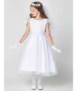 Girls White First Communion Dress w/ Embroidered Tulle Bodice &amp; Skirt (189) - $3,496.33 MXN