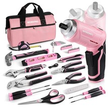 WORKPRO 53-Piece Pink Household Tool set with Electric Cordless Screwdri... - £78.65 GBP