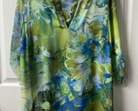 Dressbarn Semi Sheer Roll Tab Sleeve Top Womens Plus Size 1X Green Blue ... - $13.74