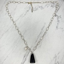 Chico&#39;s Gold Tone Chain Link Faux Pearl Pyramid Necklace - £13.28 GBP