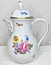 HUTSCHENREUTHER Dresden Coffee Pot Gold Highlights Pink Roses &amp; Flower F... - $84.15