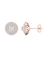 Authenticity Guarantee 
1/2 Ct TDW Diamond 10K Rose Gold Double Halo Stu... - $649.99