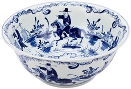 Bowl People Scene Horse Blue White Colors May Vary Variable Ceramic Handmade - $1,209.00