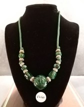 Vintage Green Stones White &amp; Copper Tone Accents Rope Style Necklace - $10.99