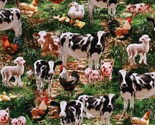 Cotton Animals Cows Pigs Sheep Lambs Chickens Fabric Print by the Yard D... - £11.15 GBP
