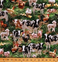 Cotton Animals Cows Pigs Sheep Lambs Chickens Fabric Print by the Yard D370.57 - £11.15 GBP